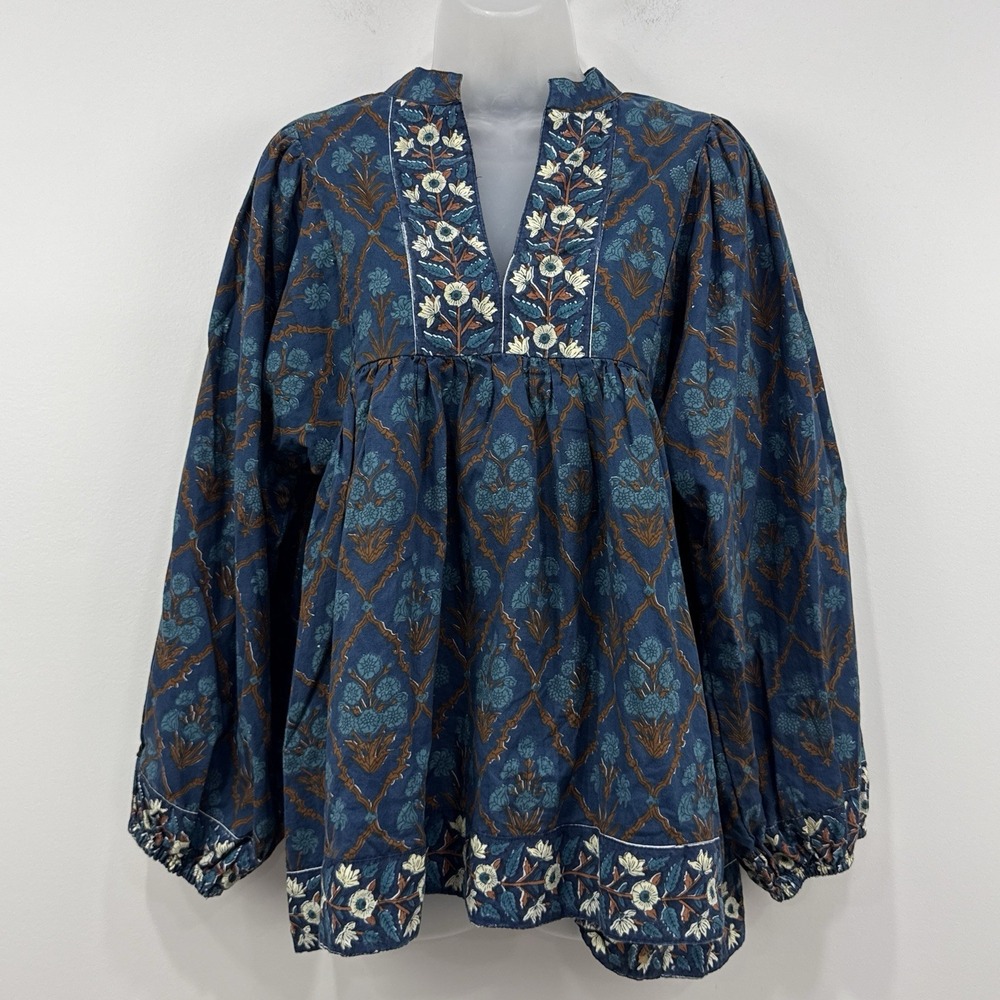 Victoria Dunn Cottagecore Top Womens M Peasant Cotton Prairie Boho Floral